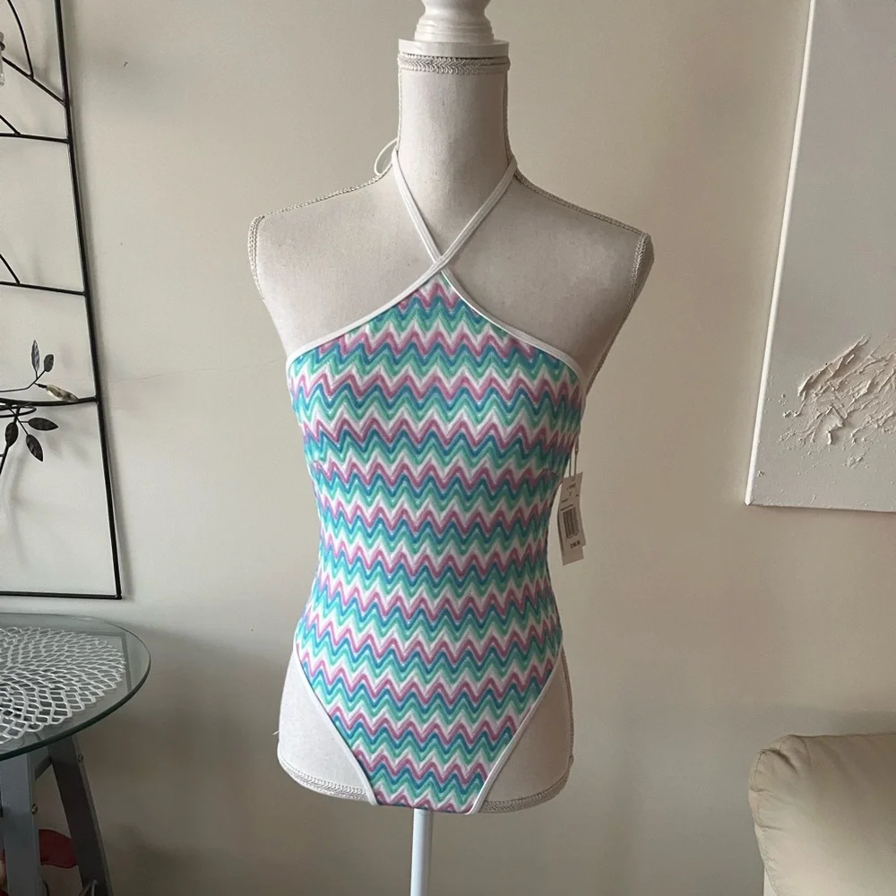 L*Space Mirabella Chevron Ombré Knit Halter One Piece Swimsuit Size Small NWT